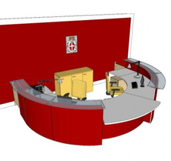 现代红色办公前台SU模型下载_sketchup草图大师SKP模型