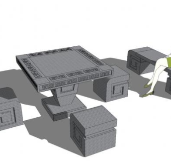 中式石桌su模型下载_sketchup草图大师SKP模型