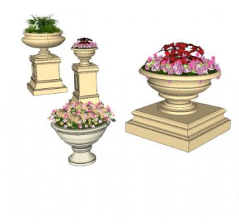雕花砂岩花钵su模型下载_sketchup草图大师SKP模型