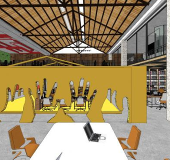 工业风办公区设计SU模型下载_sketchup草图大师SKP模型