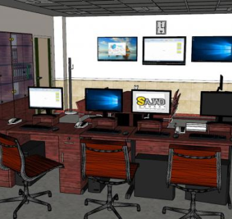 美式敞开式办公室SU模型下载_sketchup草图大师SKP模型