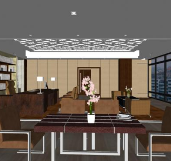 复古风格经理室SU模型下载_sketchup草图大师SKP模型