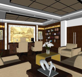 现代新中式总经理室SU模型下载_sketchup草图大师SKP模型