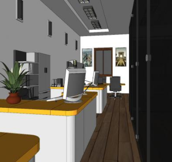 现代小型办公区SU模型下载_sketchup草图大师SKP模型
