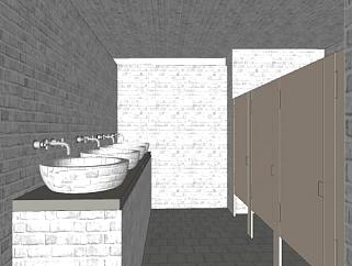 简约砖墙风格公共厕所SU模型下载_sketchup草图大师SKP模型