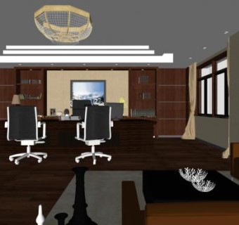 复古风格经理办SU模型下载_sketchup草图大师SKP模型