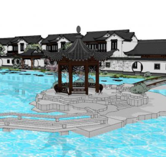 公园观水台su模型下载_sketchup草图大师SKP模型