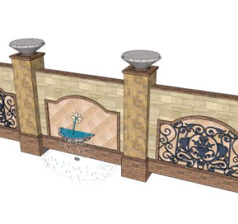 跌水景墙su模型下载_sketchup草图大师SKP模型