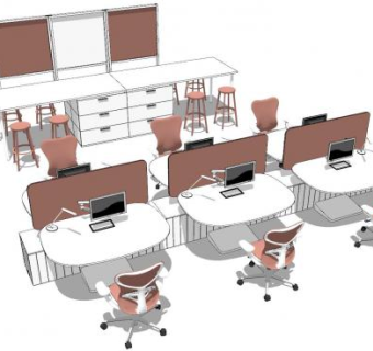 现代办公室隔断家具SU模型下载_sketchup草图大师SKP模型