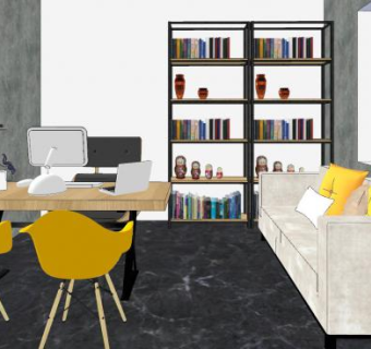 简约风办公室SU模型下载_sketchup草图大师SKP模型