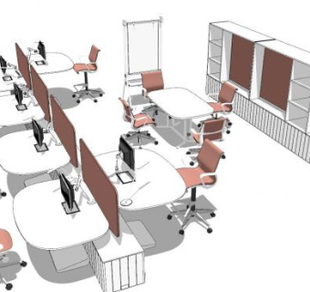 现代小清新办公室家具SU模型下载_sketchup草图大师SKP模型