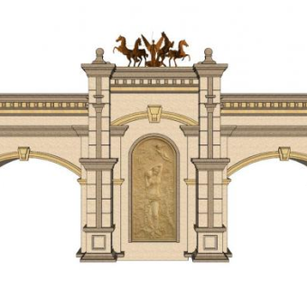 小区入口门楼su模型下载_sketchup草图大师SKP模型