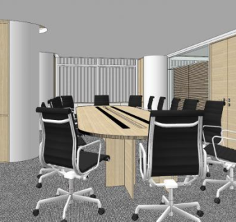 简约椭圆形会议室SU模型下载_sketchup草图大师SKP模型