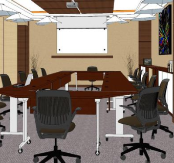 现代董事会形会议室SU模型下载_sketchup草图大师SKP模型