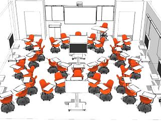 现代课堂型橙色会议室SU模型下载_sketchup草图大师SKP模型