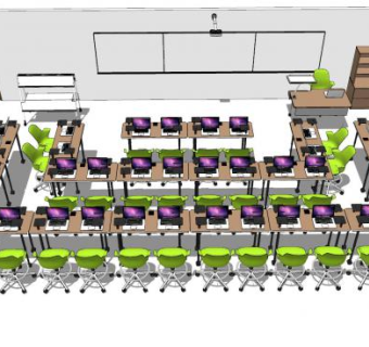 现代课堂型多媒体会议室SU模型下载_sketchup草图大师SKP模型