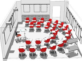 现代红色弧形会议室SU模型下载_sketchup草图大师SKP模型