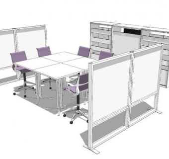 现代小型屏风会议室SU模型下载_sketchup草图大师SKP模型