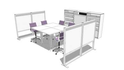 现代小型屏风会议室SU模型下载_sketchup草图大师SKP模型