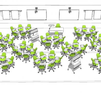 现代小组形式绿色会议室SU模型下载_sketchup草图大师SKP模型