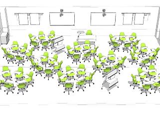 现代小组形式绿色会议室SU模型下载_sketchup草图大师SKP模型