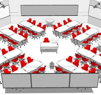 现代红色会议室SU模型下载_sketchup草图大师SKP模型