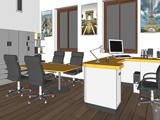 现代小型会议室工作室SU模型下载_sketchup草图大师SKP模型