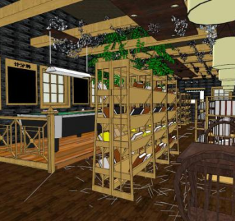 咖啡书吧屋su模型下载_sketchup草图大师SKP模型