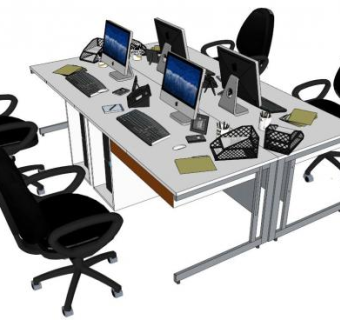 多人办公桌su模型下载_sketchup草图大师SKP模型