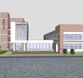 现代整体医院建筑SU模型下载_sketchup草图大师SKP模型