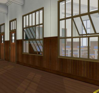 现代医院走廊SU模型下载_sketchup草图大师SKP模型