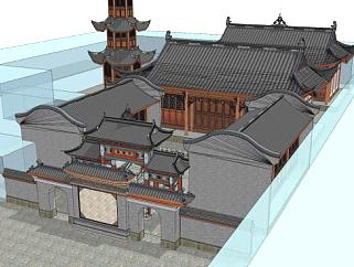 中式寺院外观SU模型下载_sketchup草图大师SKP模型