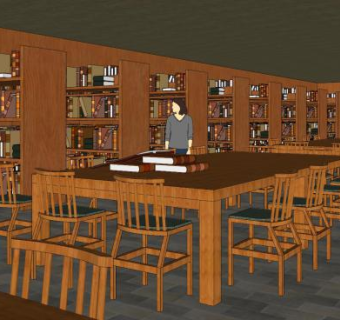 中式图书馆阅览室SU模型下载_sketchup草图大师SKP模型