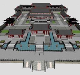 三观庙寺院建筑SU模型下载_sketchup草图大师SKP模型