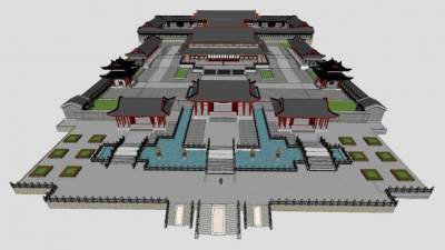 三观庙寺院建筑SU模型下载_sketchup草图大师SKP模型