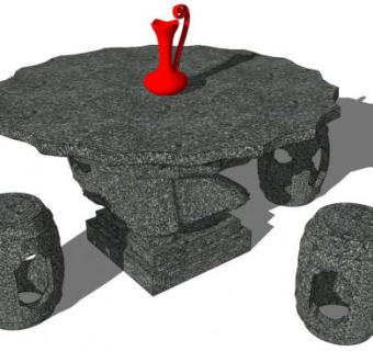 中式石材坐凳su模型下载_sketchup草图大师SKP模型