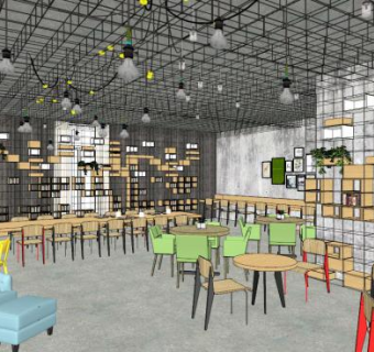 工业风书吧su模型下载_sketchup草图大师SKP模型