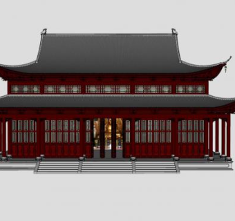 中式寺庙大雄宝殿SU模型下载_sketchup草图大师SKP模型