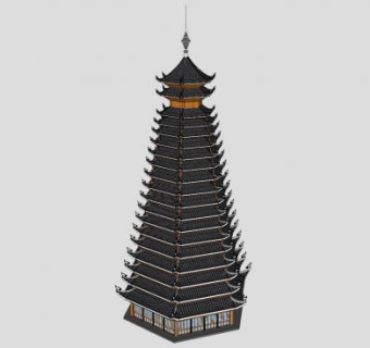 日式佛塔建筑SU模型下载_sketchup草图大师SKP模型