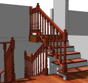 木质扶手栏杆su模型下载_sketchup草图大师SKP模型