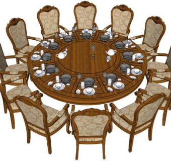 火锅店圆形桌椅su模型下载_sketchup草图大师SKP模型