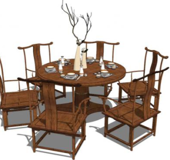 中式圆餐桌su模型下载_sketchup草图大师SKP模型