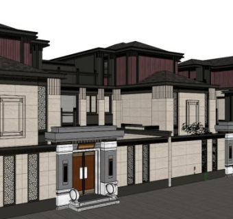 新中式古建筑su模型下载_sketchup草图大师SKP模型