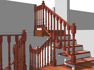 木质楼梯扶手su模型下载_sketchup草图大师SKP模型