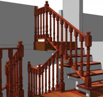 木质楼梯扶手su模型下载_sketchup草图大师SKP模型