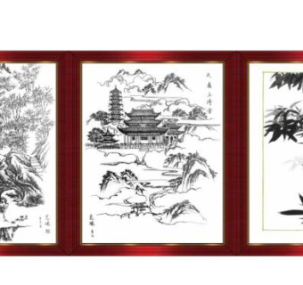 中国山水书画su模型下载_sketchup草图大师SKP模型