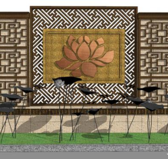 新中式景观墙su模型下载_sketchup草图大师SKP模型