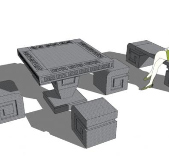 大理石桌凳su模型下载_sketchup草图大师SKP模型