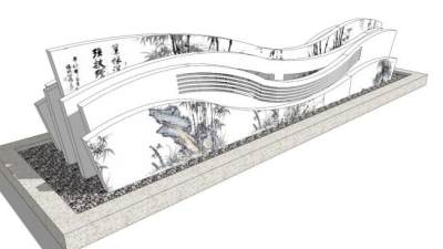 古代诗歌景墙su模型下载_sketchup草图大师SKP模型