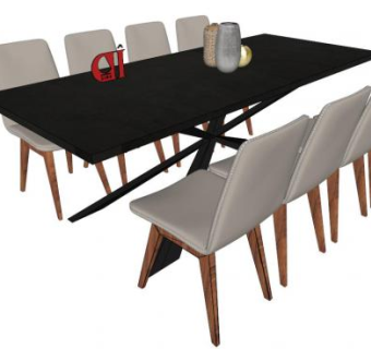 八人餐桌su模型下载_sketchup草图大师SKP模型